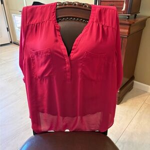 Torrid Harper Blouse V-Neck Sheer Pocket Blouse - pink